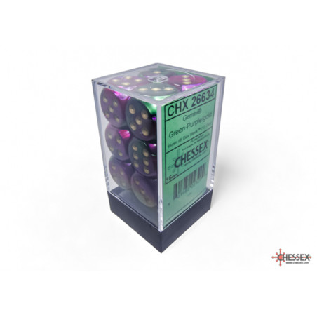 RSL Gaming AB | Gemini 16mm d6 Green-Purple/gold Dice Block (12 dice)