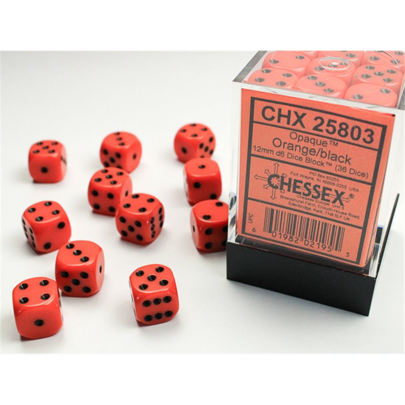 RSL Gaming AB | Opaque 12mm d6 Orange/black Dice Block (36 dice)