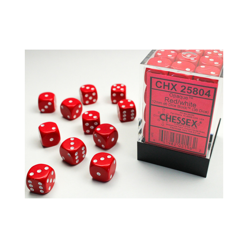 RSL Gaming AB | Opaque 12mm d6 Red/white Dice Block (36 dice)