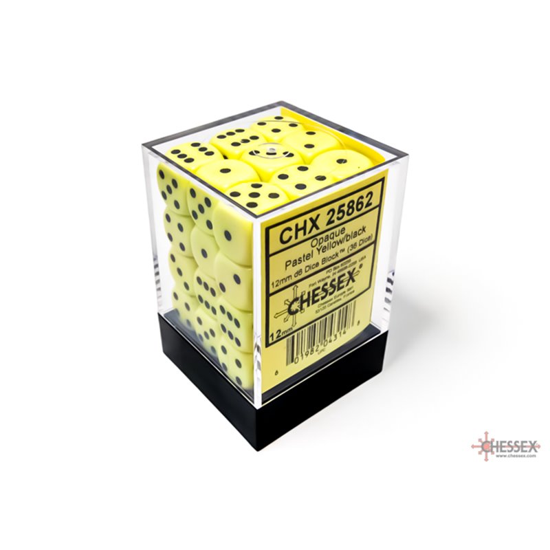 RSL Gaming AB | Opaque 12mm d6 Pastel Yellow/black Dice Block (36 dice)