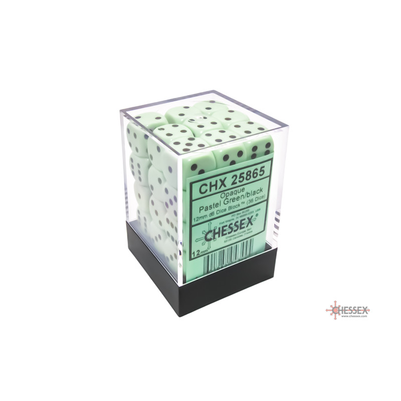 RSL Gaming AB | Opaque 12mm d6 Pastel Green/black Dice Block (36 dice)