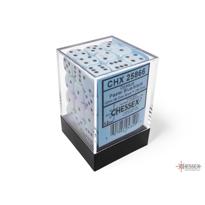 RSL Gaming AB | Opaque 12mm d6 Pastel Blue/black Dice Block (36 dice)