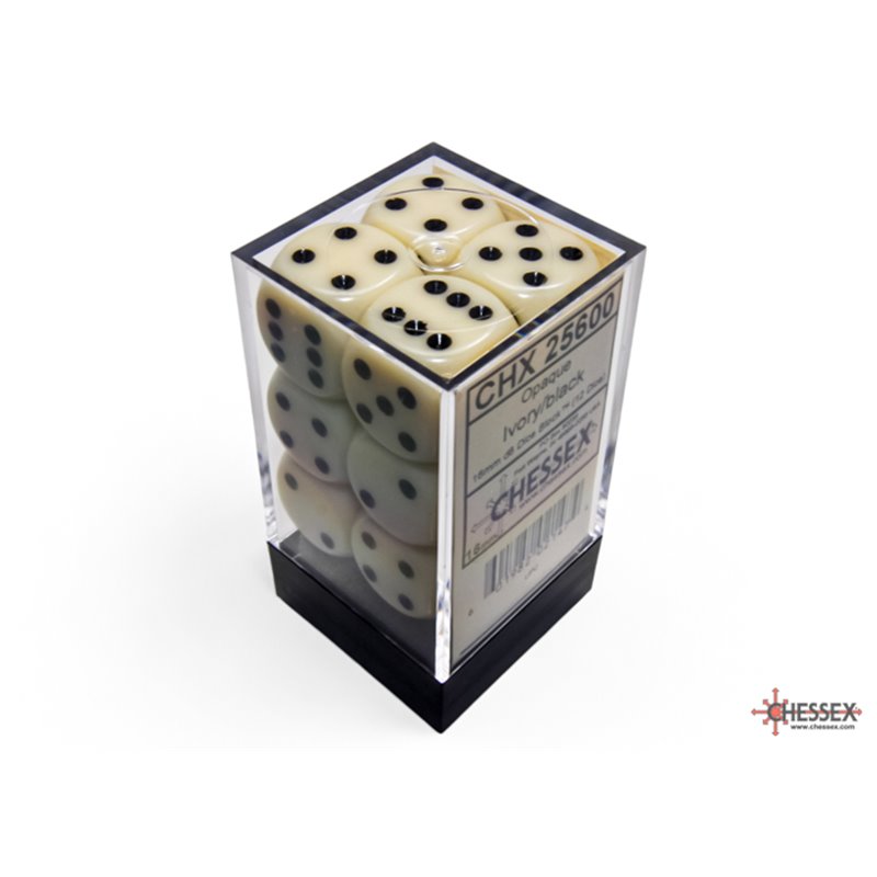 RSL Gaming AB | Opaque 16mm d6 Ivory/black Dice Block (12 dice)