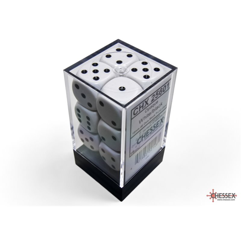 RSL Gaming AB | Opaque 16mm d6 White/black Dice Block (12 dice)