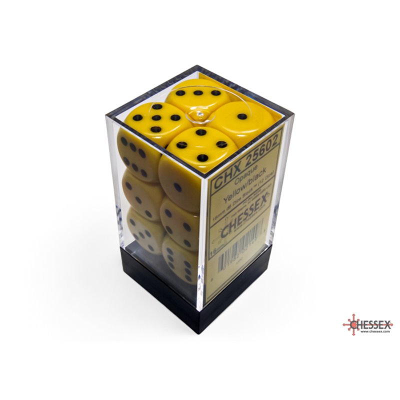 Opaque 16mm d6 Yellow/black Dice Block (12 dice)