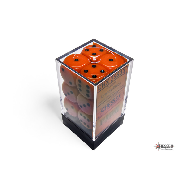 RSL Gaming AB | Opaque 16mm d6 Orange/black Dice Block (12 dice)