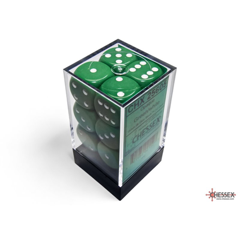 RSL Gaming AB | Opaque 16mm d6 Green/white Dice Block (12 dice)