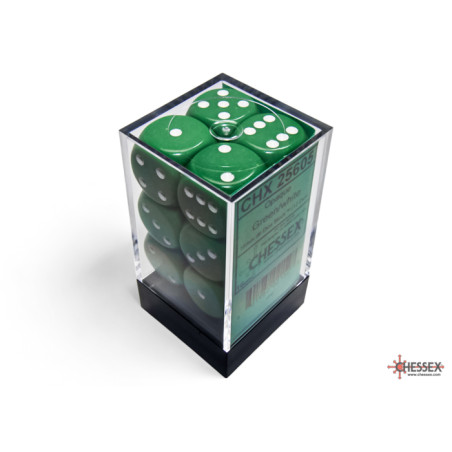 RSL Gaming AB | Opaque 16mm d6 Green/white Dice Block (12 dice)