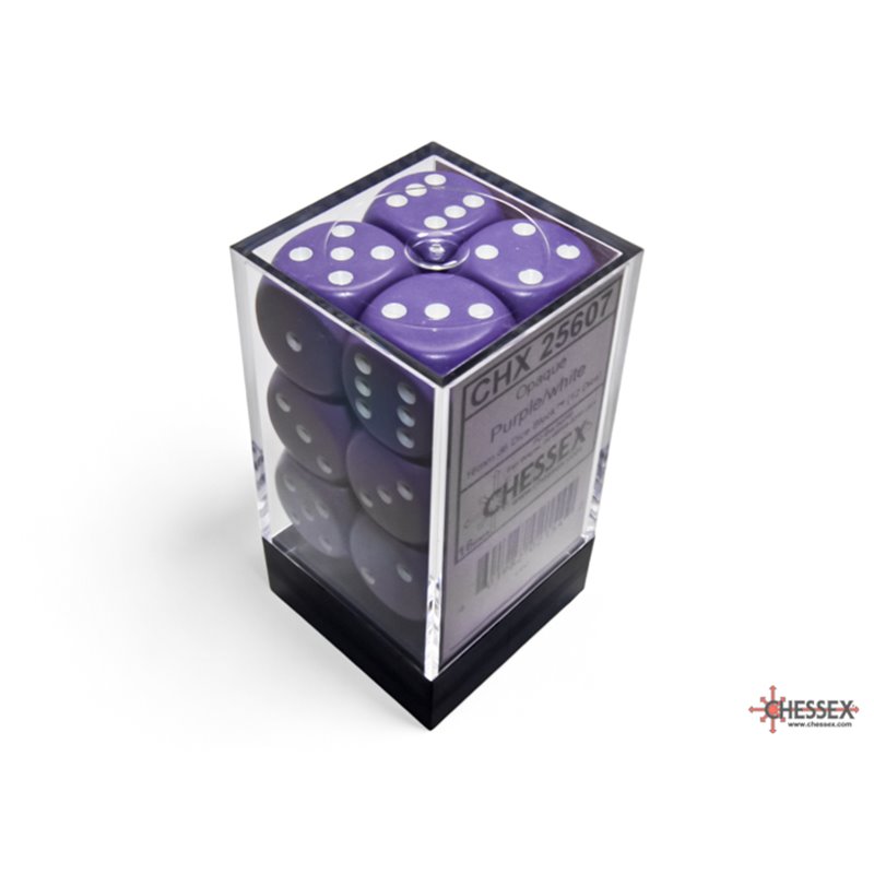 Opaque 16mm d6 Purple/white Dice Block (12 dice)