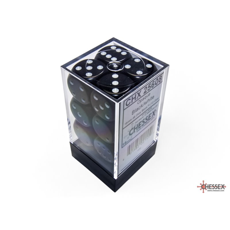 RSL Gaming AB | Opaque 16mm d6 Black/white Dice Block (12 dice)