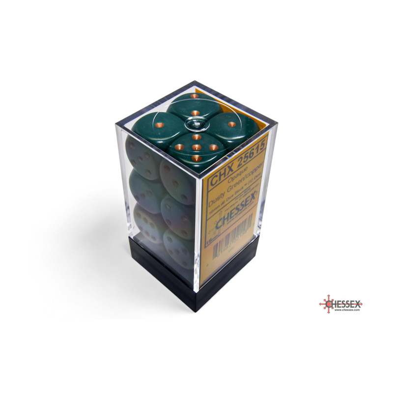 RSL Gaming AB | Opaque 16mm d6 Dusty Green/Gold Dice Block (12 dice)