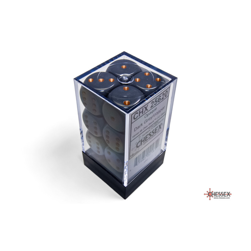 RSL Gaming AB | Opaque 16mm d6 Dark Grey/Copper Dice Block (12 dice)
