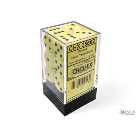 RSL Gaming AB | Opaque 16mm d6 Pastel Yellow/black Dice Block (12 dice)