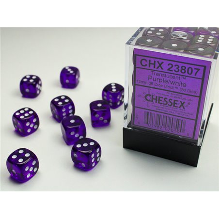 RSL Gaming AB | Translucent 12mm d6 Purple/white Dice Block (36 dice)