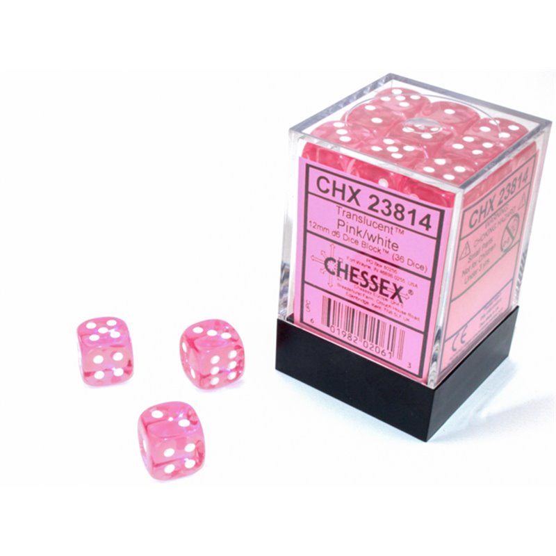 RSL Gaming AB | Translucent 12mm d6 Pink/white Dice Block (36 dice)