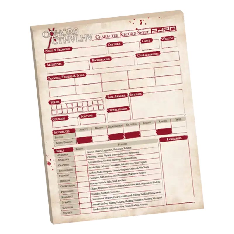 RSL Gaming AB | Cohors Cthulhu Character Sheet Printed Pad