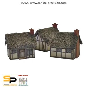15mm English Civil War - Timber Framed Cottages x3