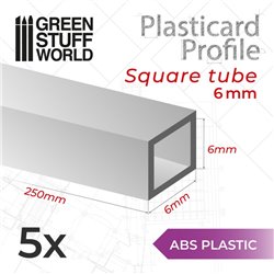 ABS Plasticard - Profile SQUARED TUBE 6 mm
