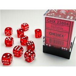 Translucent 12mm d6 Red/white Dice Block (36 dice)