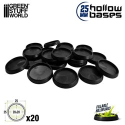 Hollow Plastic Bases - BLACK 25mm (20)
