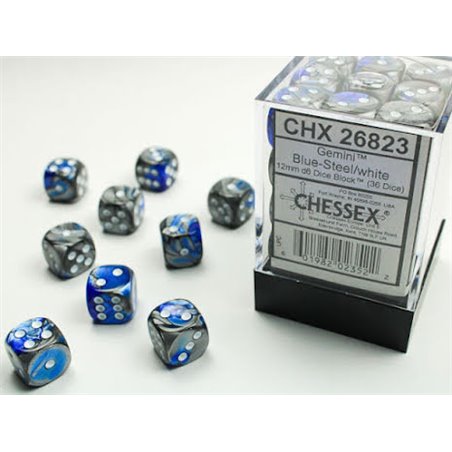 RSL Gaming AB | Gemini 12mm d6 Blue-Steel/white Dice Block (36 dice)