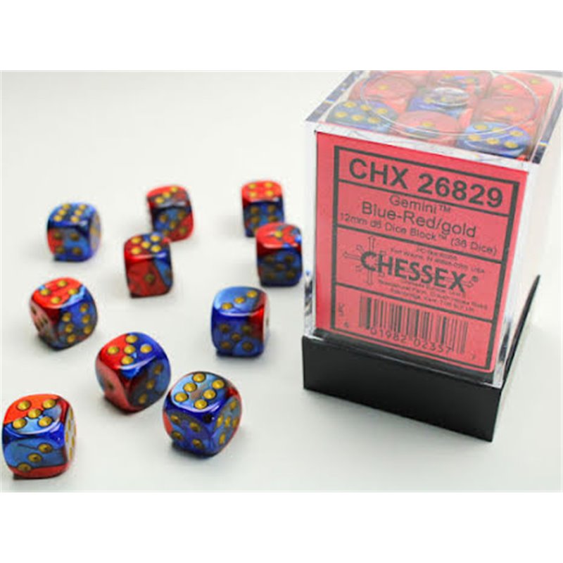 RSL Gaming AB | Gemini 12mm d6 Blue-red/gold Dice Block (36 dice)