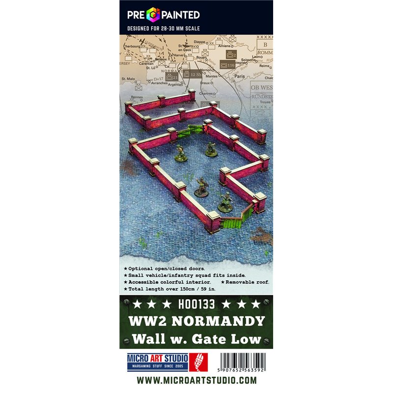 RSL Gaming AB | WW2 Normandy Wall w. Gate (low) (28mm) PREPAINTED