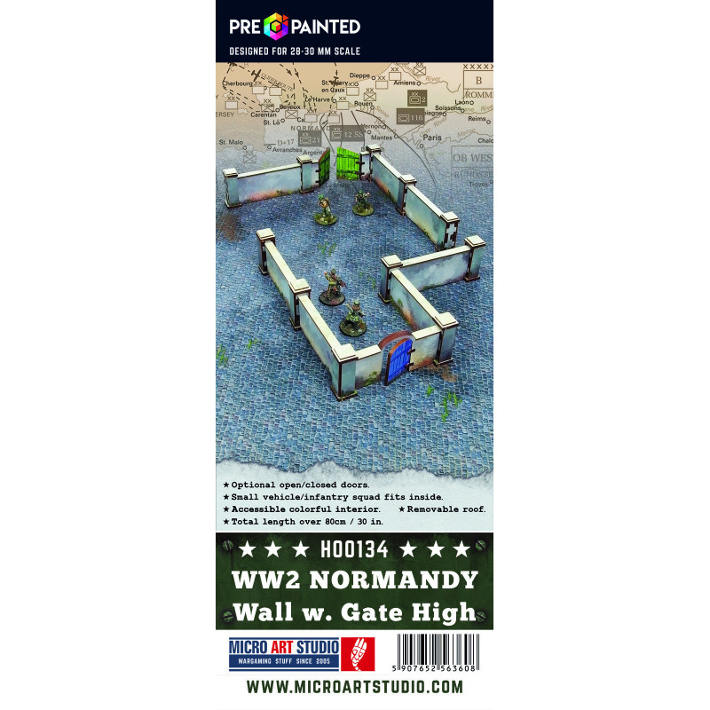 RSL Gaming AB | WW2 Normandy Wall w. Gate (high) PREPAINTED (28mm)