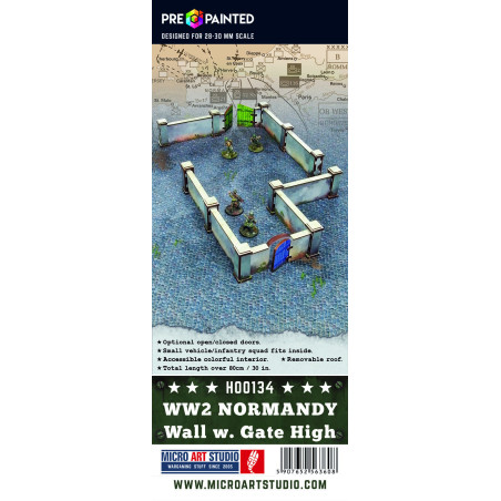 RSL Gaming AB | WW2 Normandy Wall w. Gate (high) PREPAINTED (28mm)