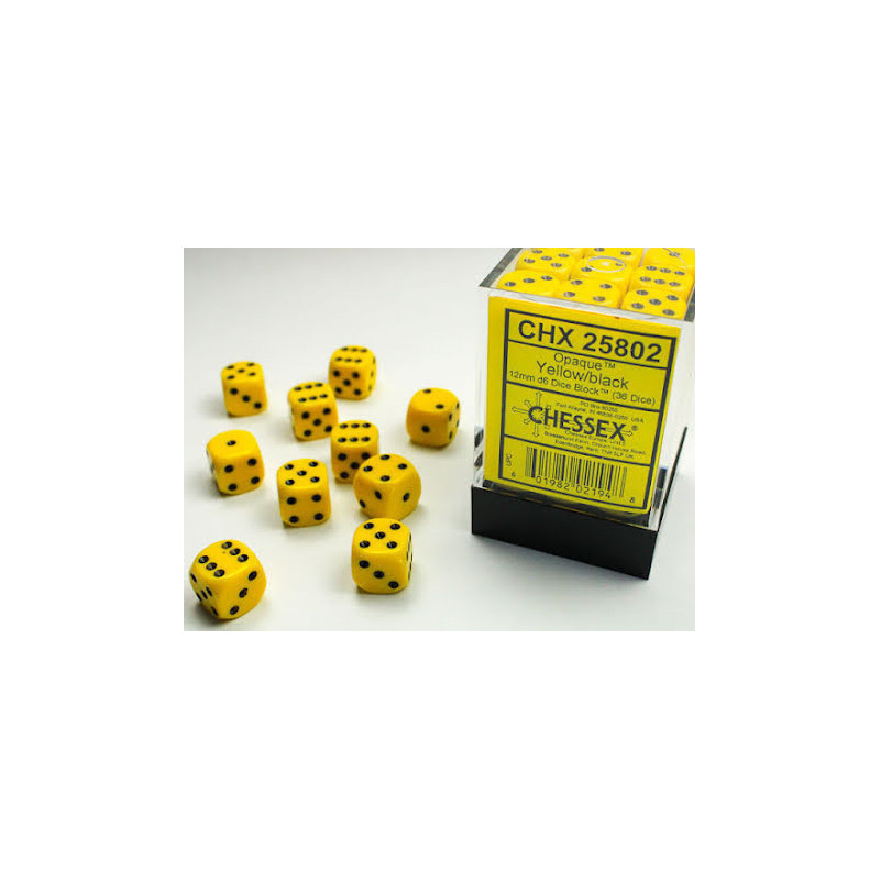 RSL Gaming AB | Opaque 12mm d6 Yellow/black Dice Block (36 dice)