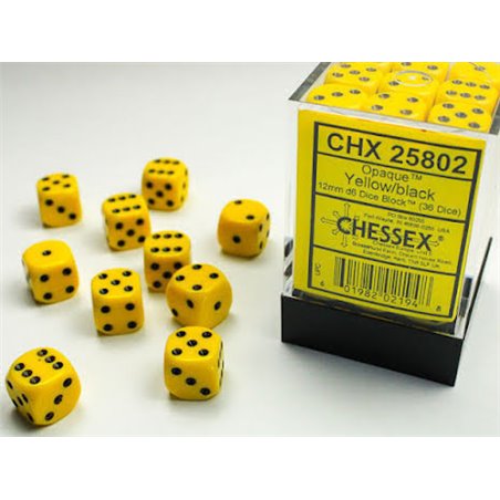 RSL Gaming AB | Opaque 12mm d6 Yellow/black Dice Block (36 dice)