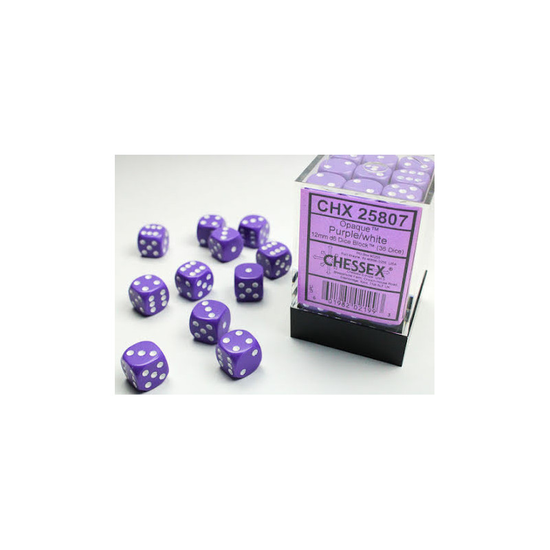 RSL Gaming AB | Opaque 12mm d6 Purple/white Dice Block (36 dice)