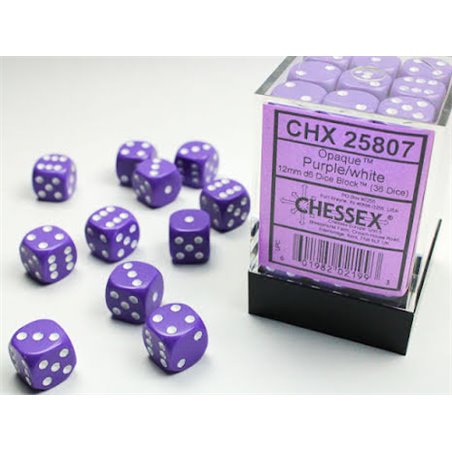 RSL Gaming AB | Opaque 12mm d6 Purple/white Dice Block (36 dice)