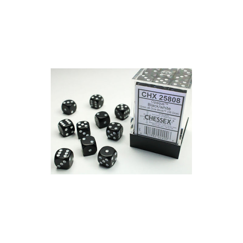 RSL Gaming AB | Opaque 12mm d6 Black/white Dice Block (36 dice)