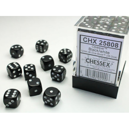 RSL Gaming AB | Opaque 12mm d6 Black/white Dice Block (36 dice)