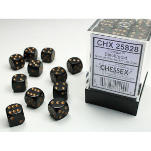 Opaque 12mm d6 Black/gold Dice Block Dice Block (36 dice)