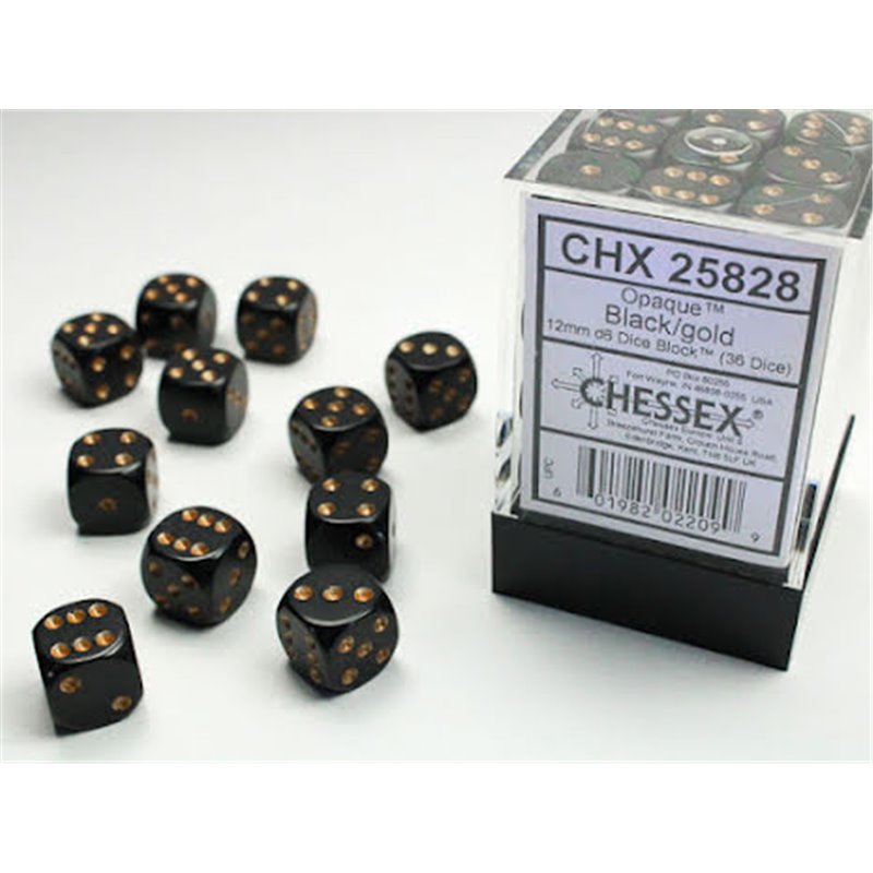 RSL Gaming AB | Opaque 12mm d6 Black/gold Dice Block Dice Block (36 dice)