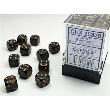 RSL Gaming AB | Opaque 12mm d6 Black/gold Dice Block Dice Block (36 dice)