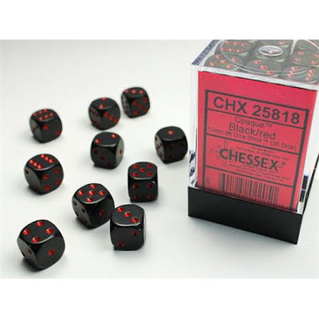 RSL Gaming AB | Opaque 12mm d6 Black/red Dice Block (36 dice)