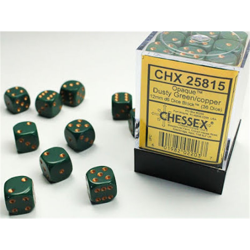 RSL Gaming AB | Opaque 12mm d6 Dusty Green/gold Dice Block™ (36 dice)