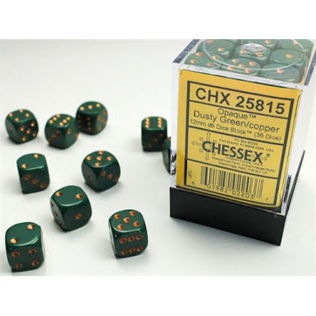 RSL Gaming AB | Opaque 12mm d6 Dusty Green/gold Dice Block™ (36 dice)