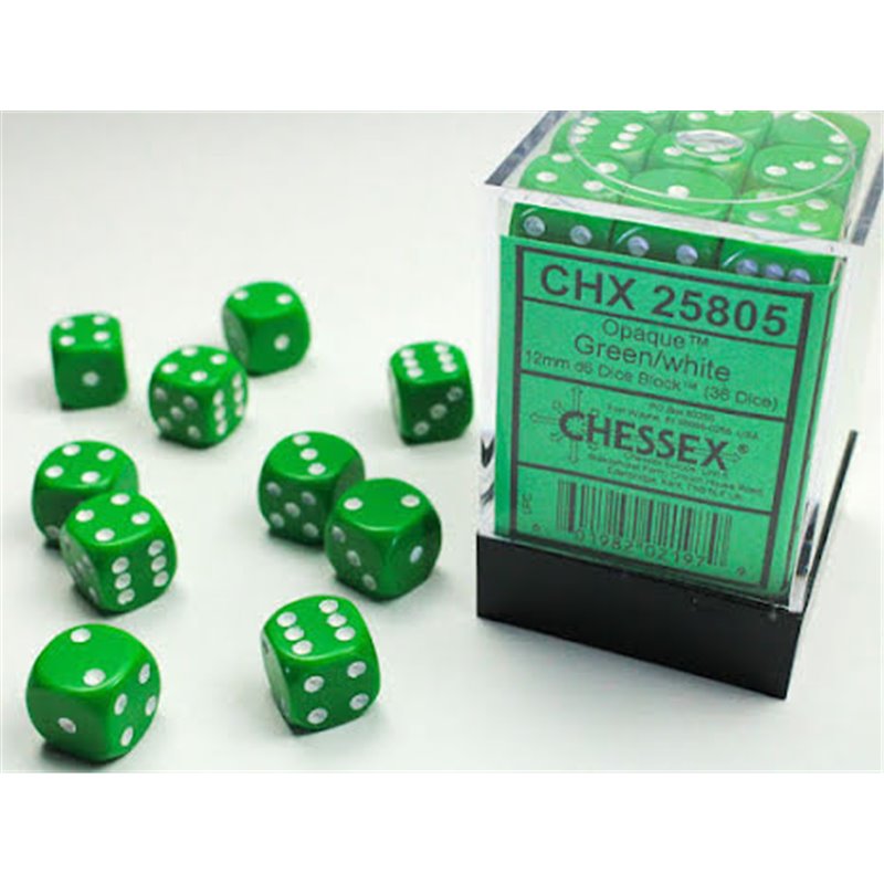 RSL Gaming AB | Opaque 12mm d6 Green/white Dice Block Dice Block (36
dice)