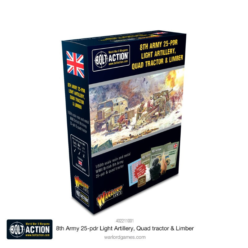 RSL Gaming AB | 8th Army 25 Pounder Light Artillery, Quad & Limber