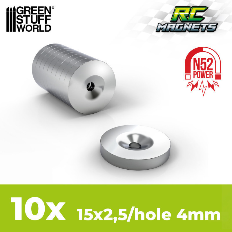 RSL Gaming AB | Neodymium Magnets 15x2,5mm with hollow - 10 units (N52)