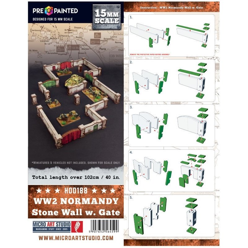 RSL Gaming AB | WW2 Normandy Stone Wall PREPAINTED - 15mm