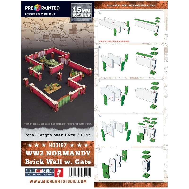 RSL Gaming AB | WW2 Normandy Brick Wall PREPAINTED - 15mm