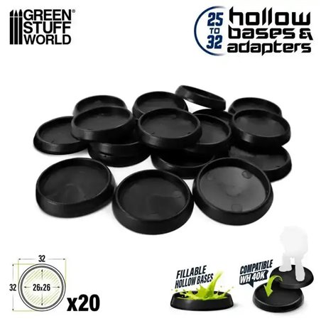 RSL Gaming AB | Hollow Plastic Bases - BLACK 32mm (20)