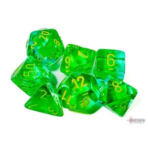 RSL Gaming AB | Gemini Translucent Green-Teal/Yellow Polyhedral 7-Die Set