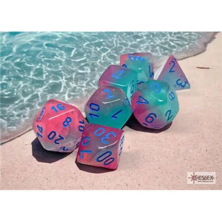 RSL Gaming AB | Gemini Gel Green-Pink/Blue Luminary Polyhedral 7-Die Set