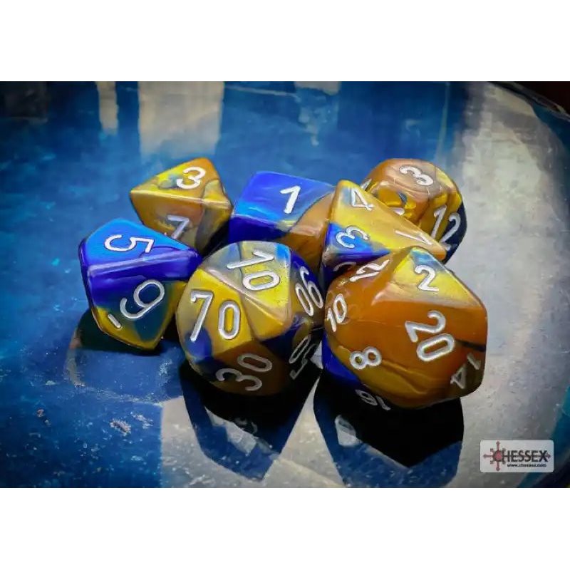 RSL Gaming AB | Gemini Blue-Gold/White Polyhedral 7-Die Set